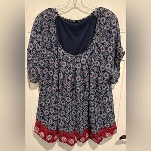 Roz & Ali 3X Floral Navy and Red Women's Top